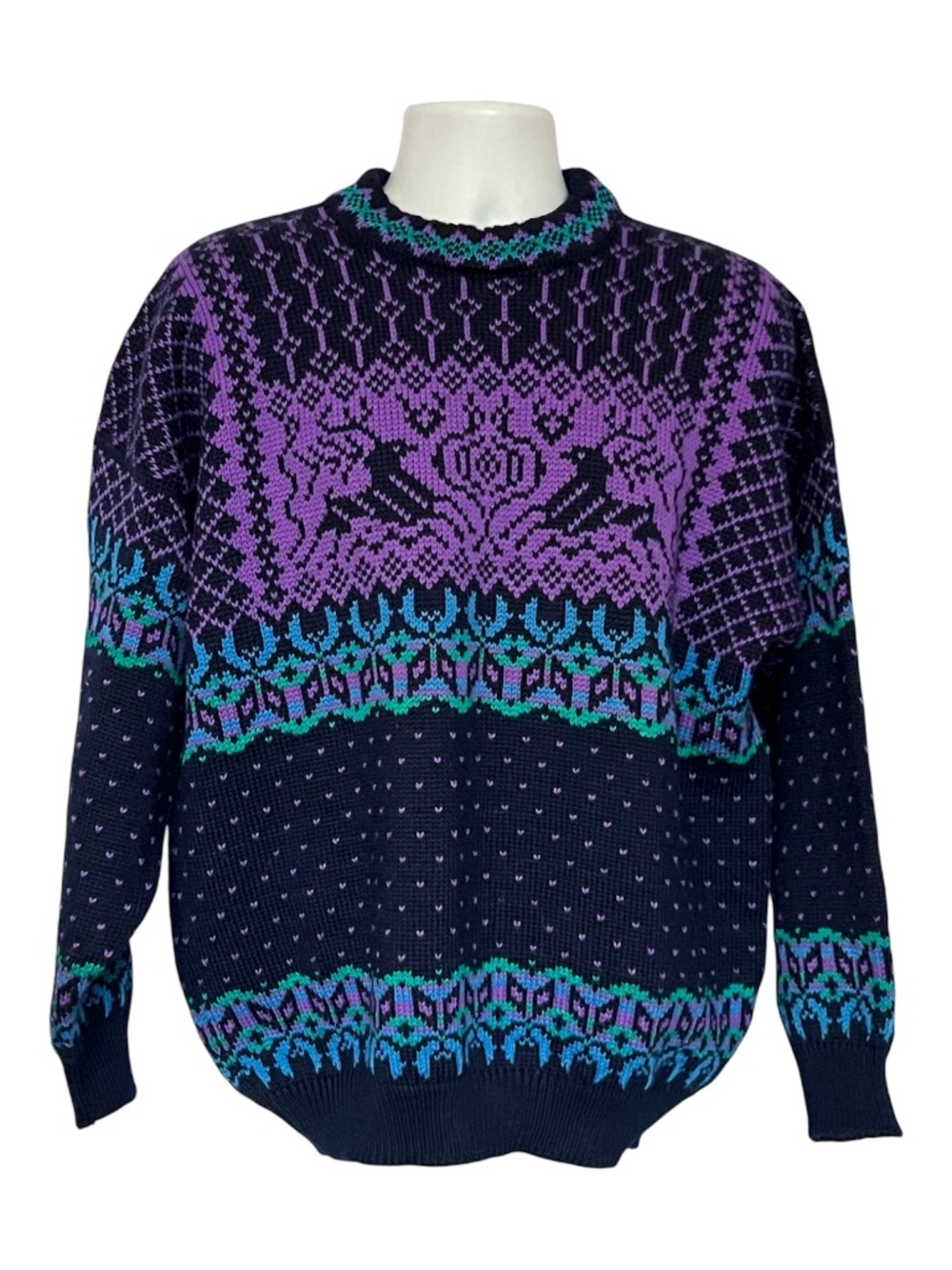 Dale of Norway Wool Sweater Pullover Nordic Blue Purple Deer New Size L